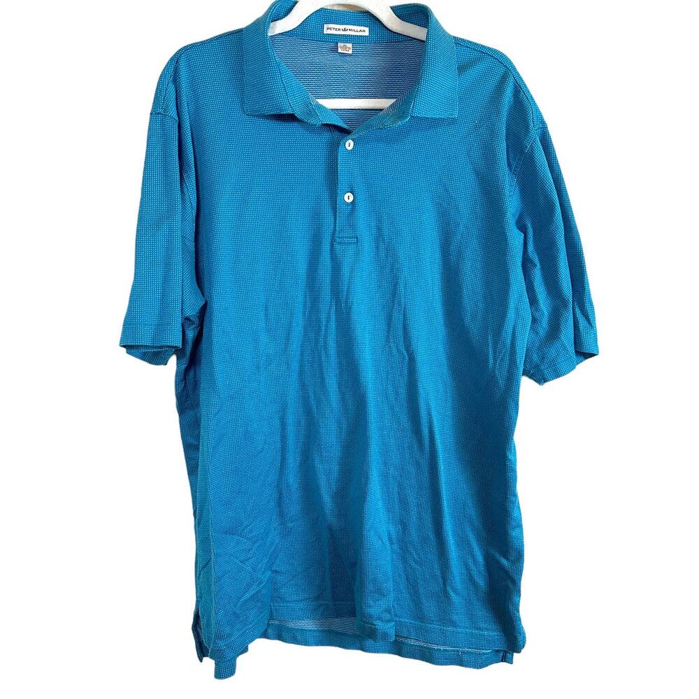 Blue Patterned Peter Millar Short Sleeved Polo 100% Cotton XL